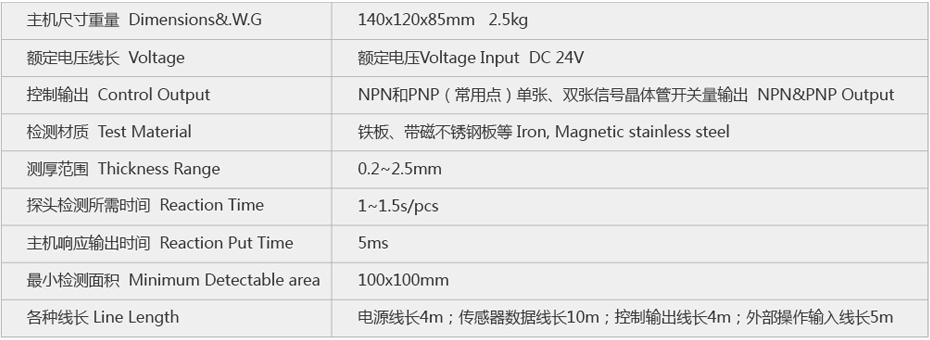 SP-818單探頭重疊檢測器參數(shù)